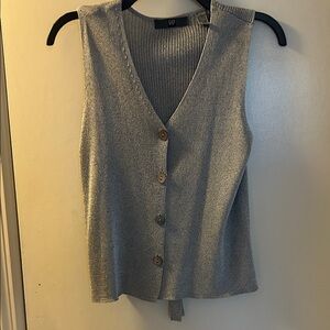 GAP Metallic Gray V-Neck Button Knit Vest